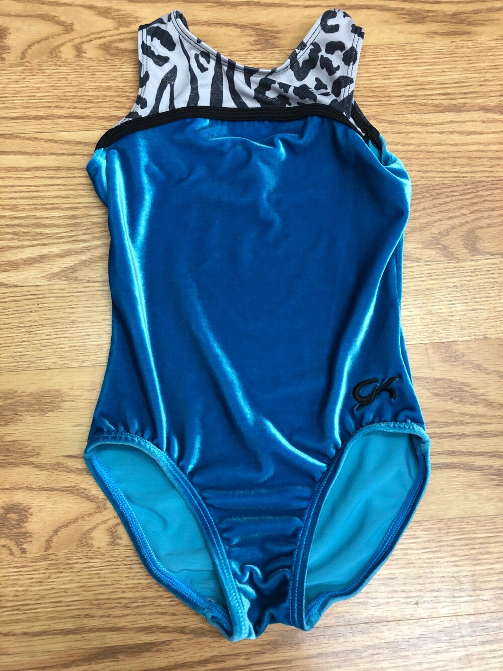Dance Pre-Owned Leotard Gk Elite Child Large Turquoise Zebra Gymnastics